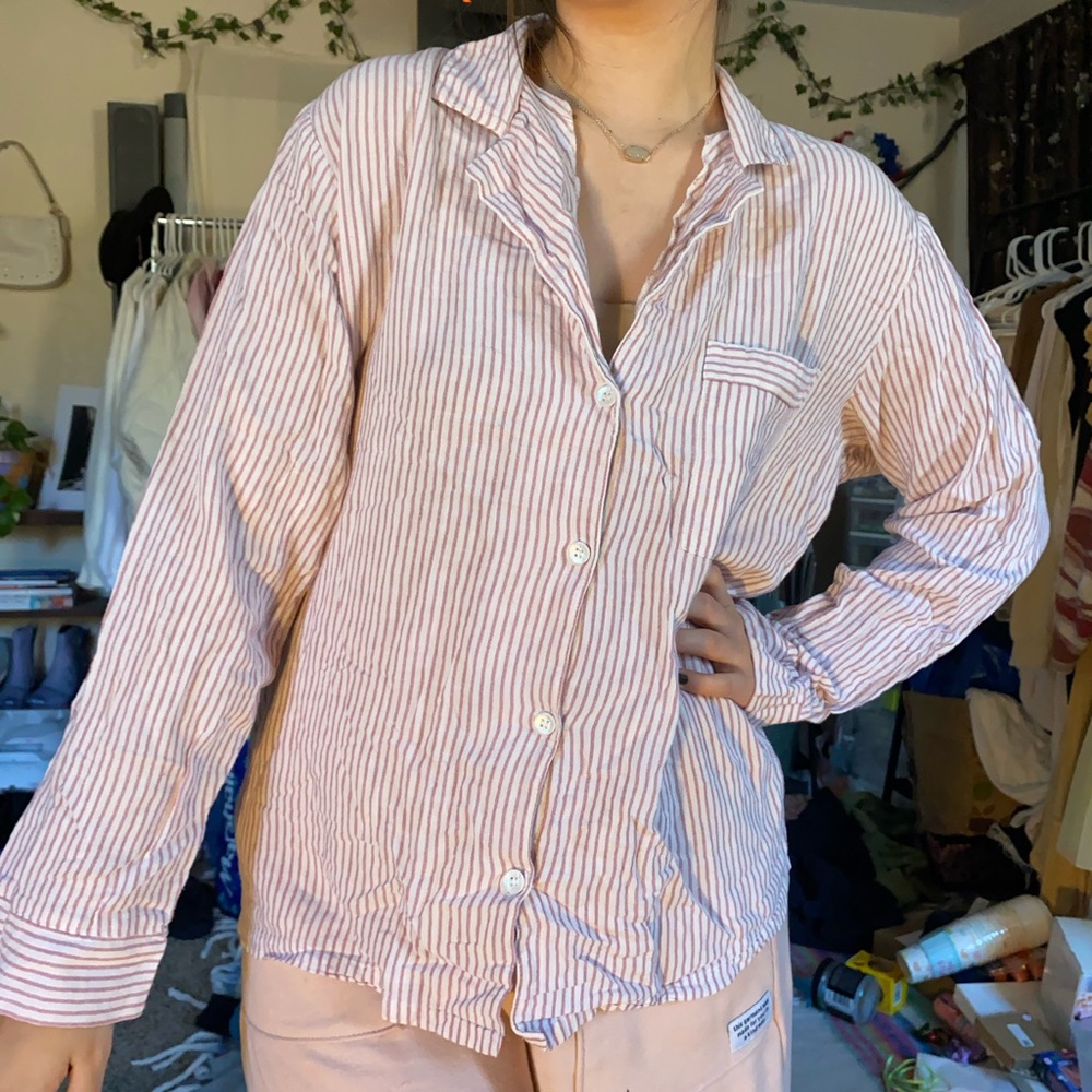 Eberjey Pink and White Striped Cotton Pajama Top